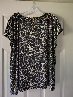 Anne Klein black & tan print Top Size XL New NWT